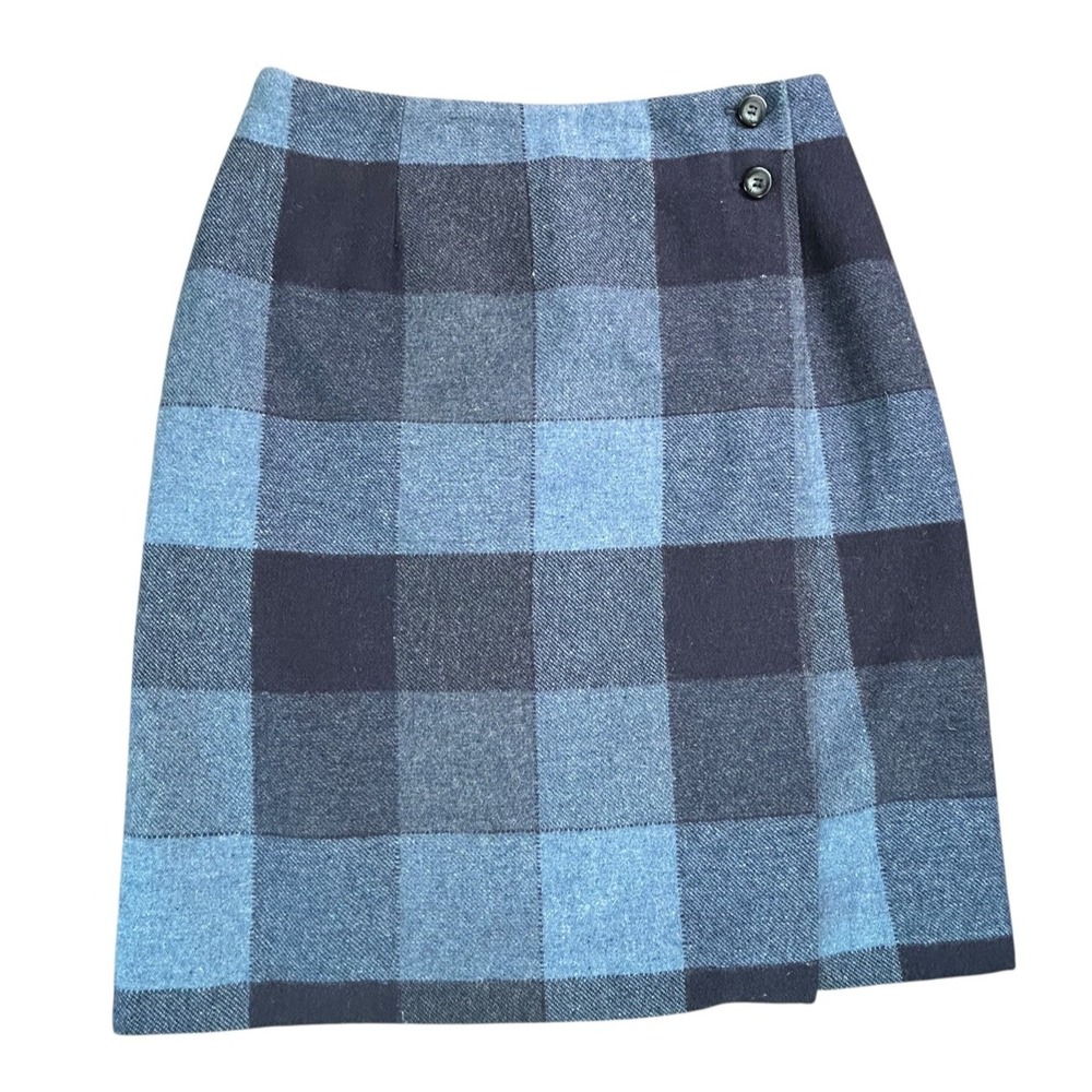 Michele Vintage Skirt Womens Size 8 Blue Check Wool Blend Lined Wrap USA Made